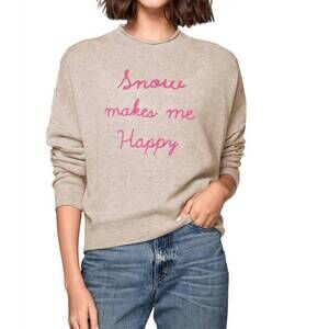 NEW GOLDEN SUN snow makes me happy cashmere sweater in oatmeal